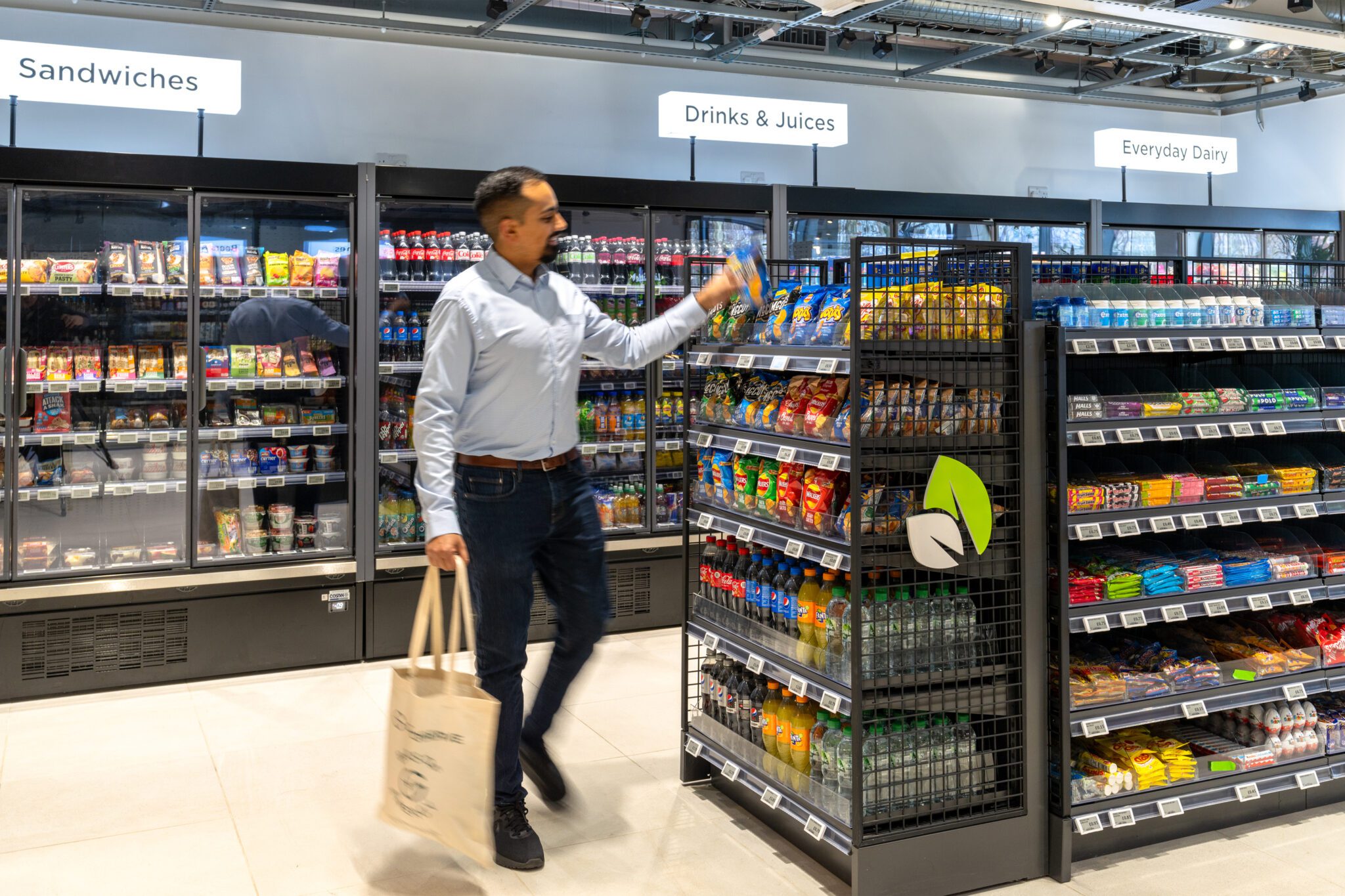 Shopping at Little Fresh grocery store at London Gatwick Electric Forecourt