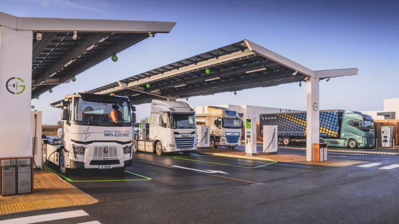 Truck consortium members Renault, DAF and Volvo at GRIDSERVE Electric Forecourt