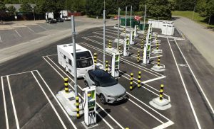 Extra-large EV charging bays for electric tow cars and caravans at Moto Tamworth