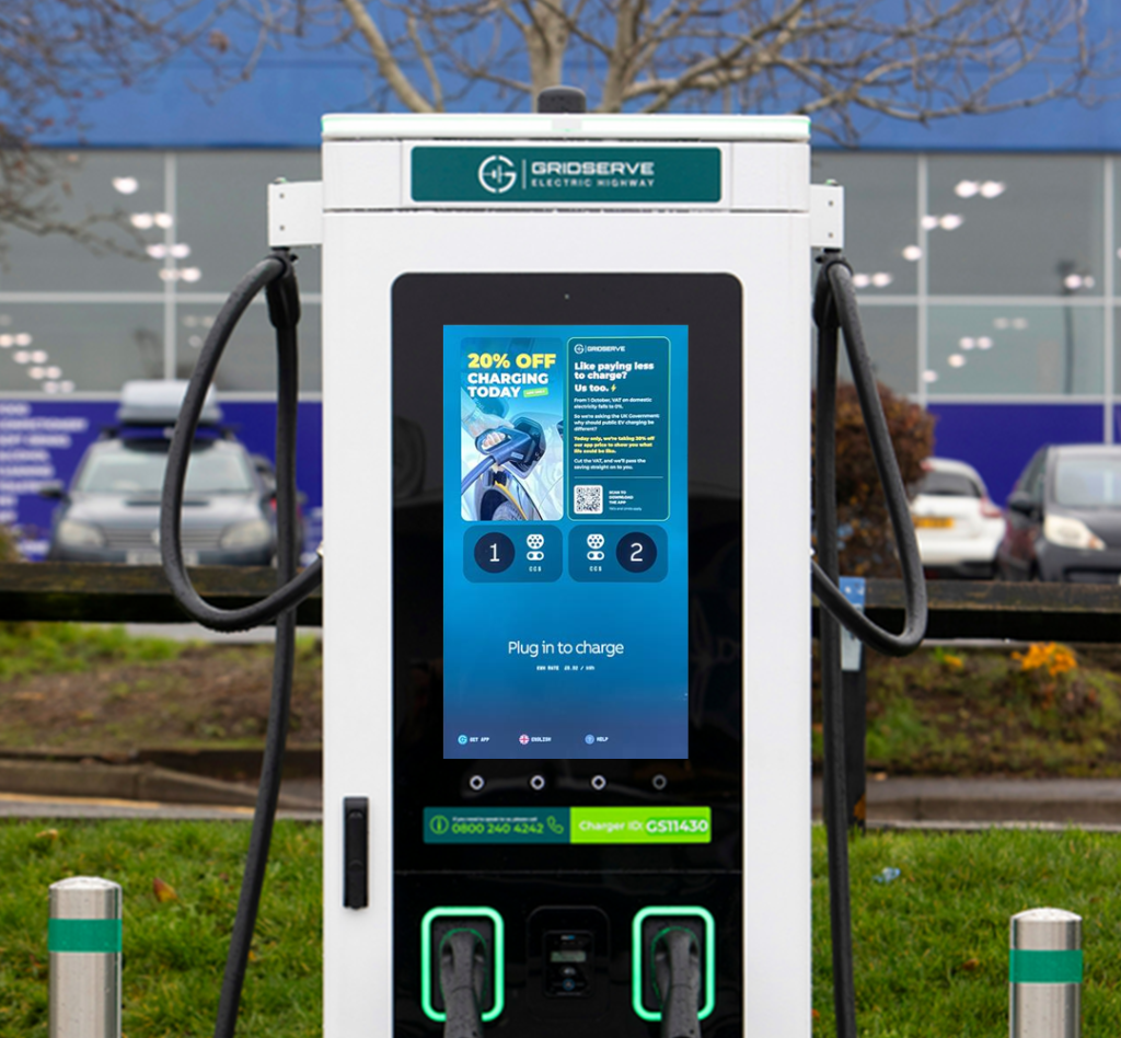 GRIDSERVE charger displaying 20% off offer